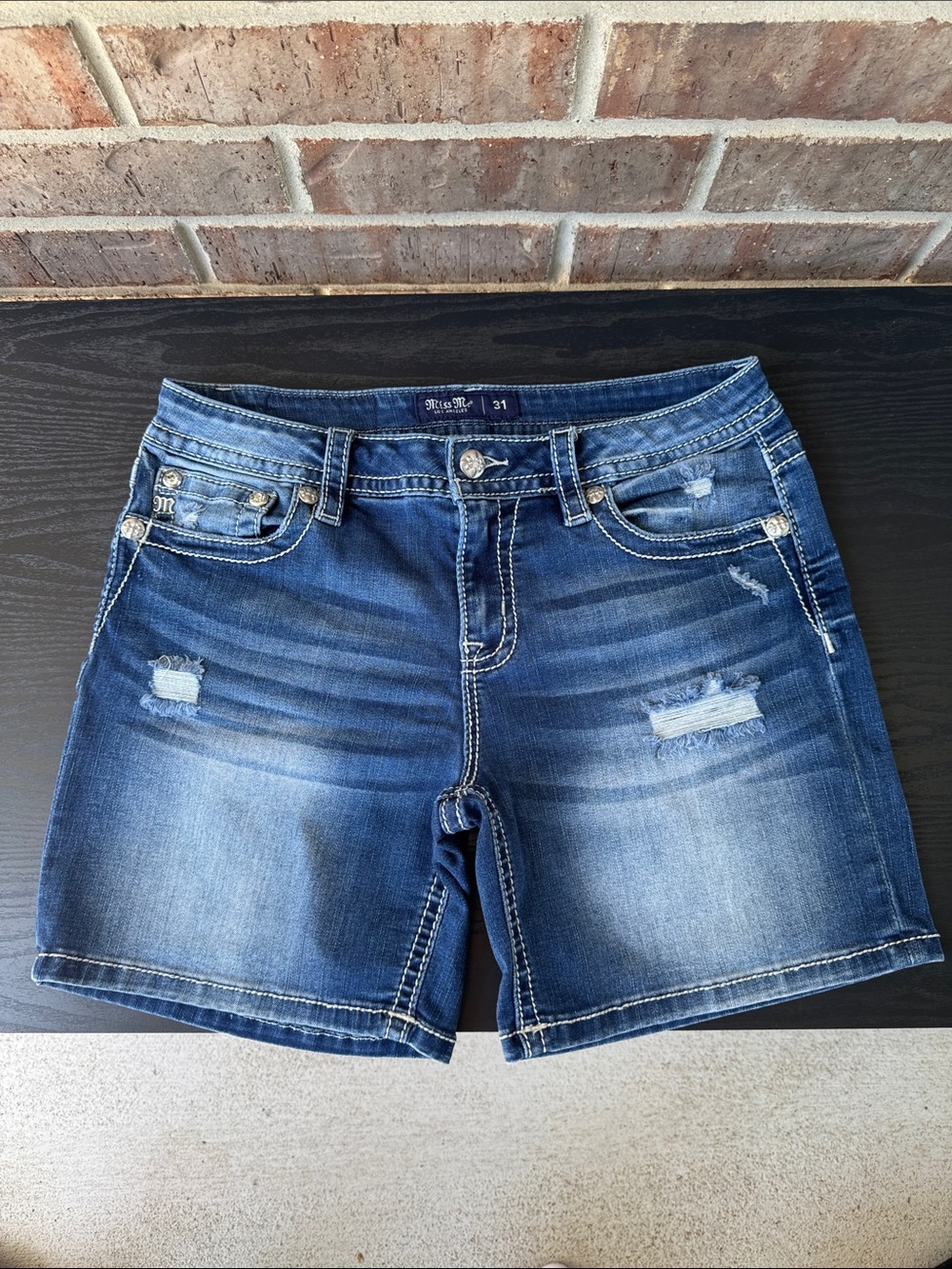 Miss Me Blue Distressed Denim Jean Shorts